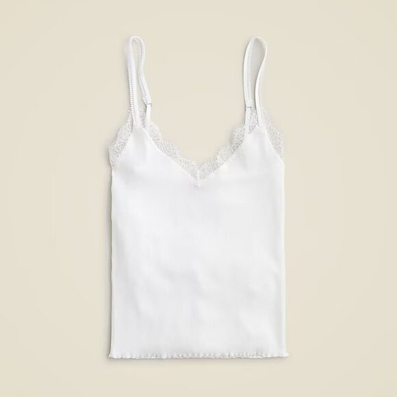 J. Crew Fine Rib Lace Trim Lightweight Tank Top White Size XXS - Picture 1 of 7